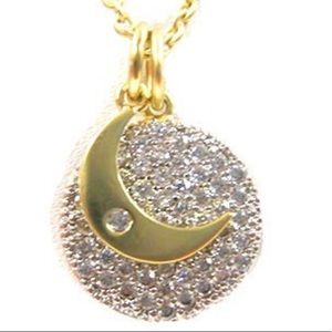18KGold Vermeil Pavé Sun & Moon Charm Necklace,NWT